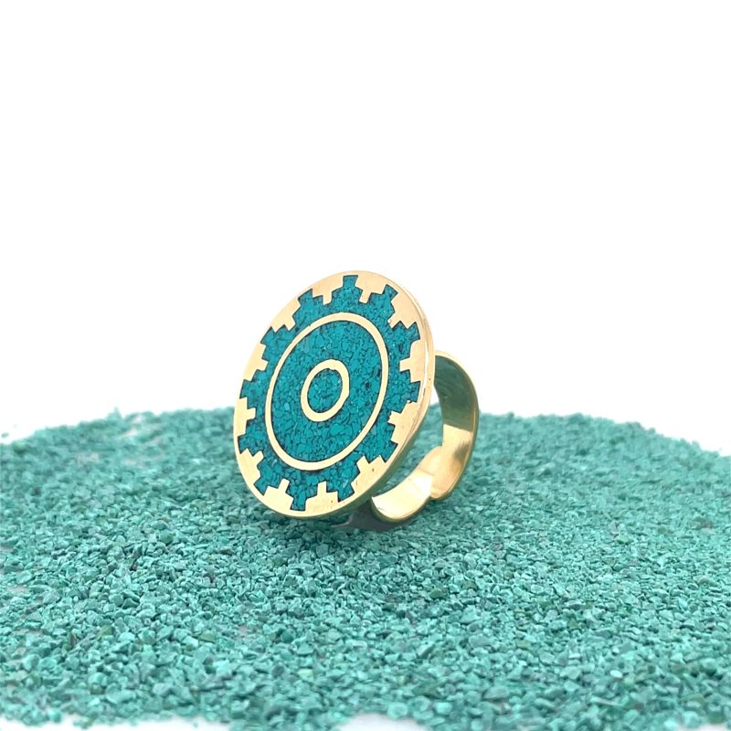 Brass Micro Mosaic Disc Ring