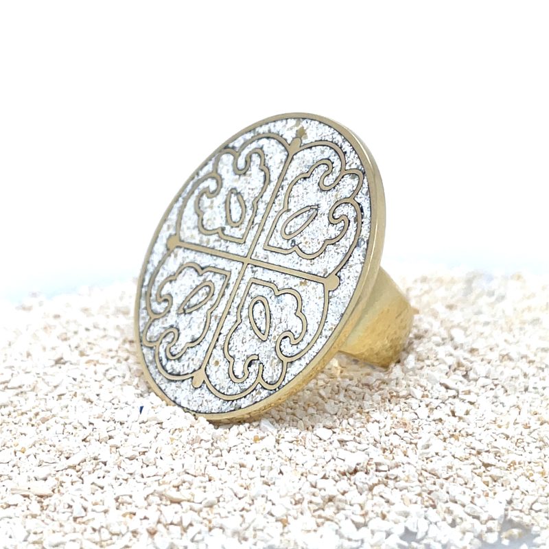 Brass Micro Mosaic Disc Ring