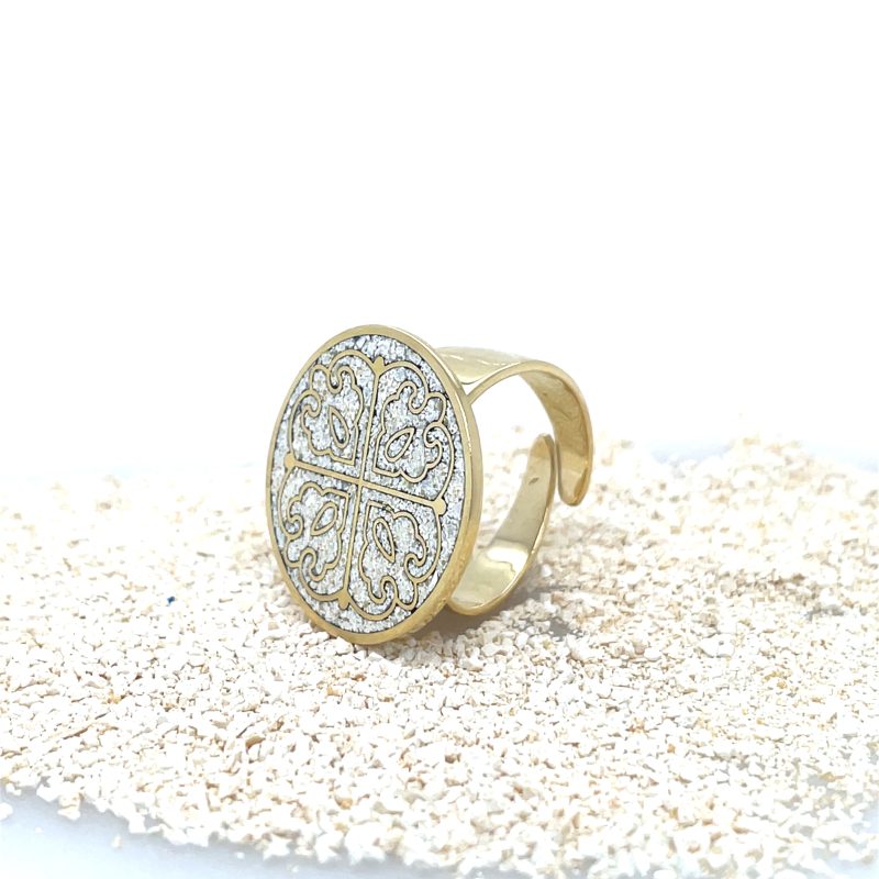 Brass Micro Mosaic Disc Ring