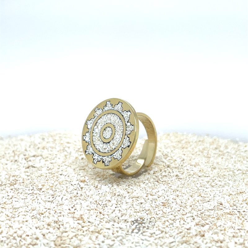 Brass Micro Mosaic Disc Ring