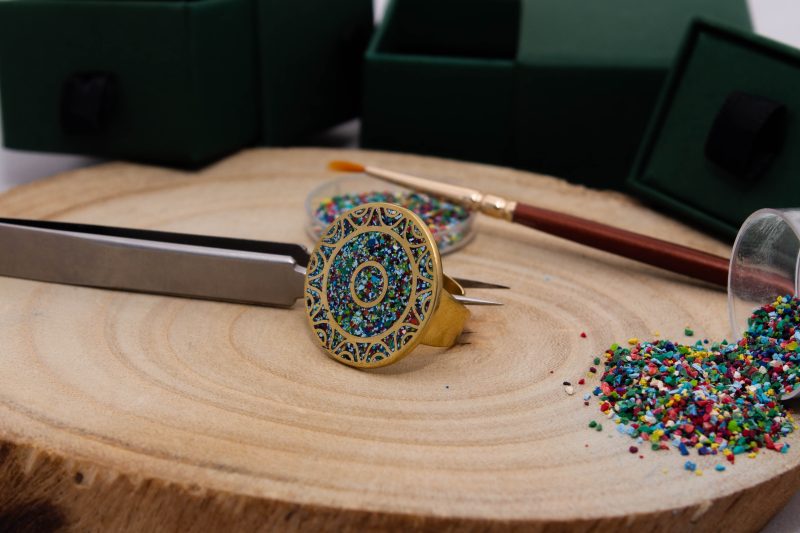 Brass Micro Mosaic Disc Ring - Image 4