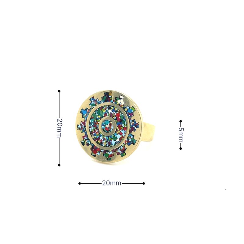 Brass Micro Mosaic Disc Ring - Image 3