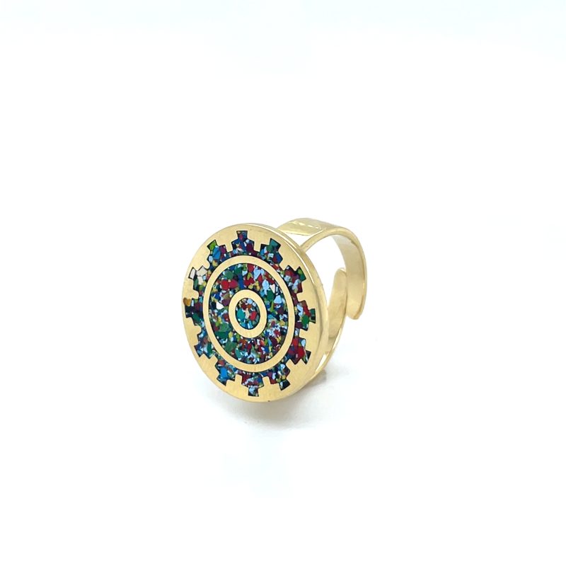 Brass Micro Mosaic Disc Ring - Image 2