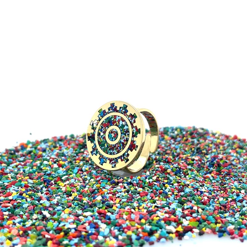 Brass Micro Mosaic Disc Ring