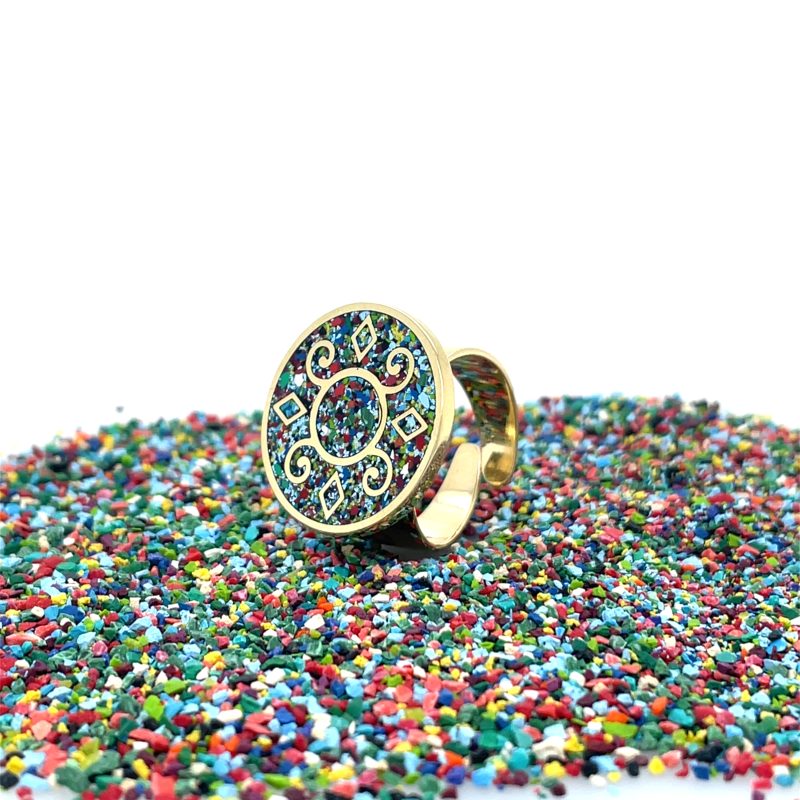 Brass Micro Mosaic Disc Ring
