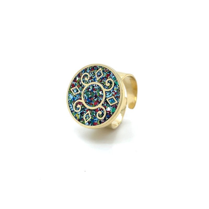 Brass Micro Mosaic Disc Ring - Image 2