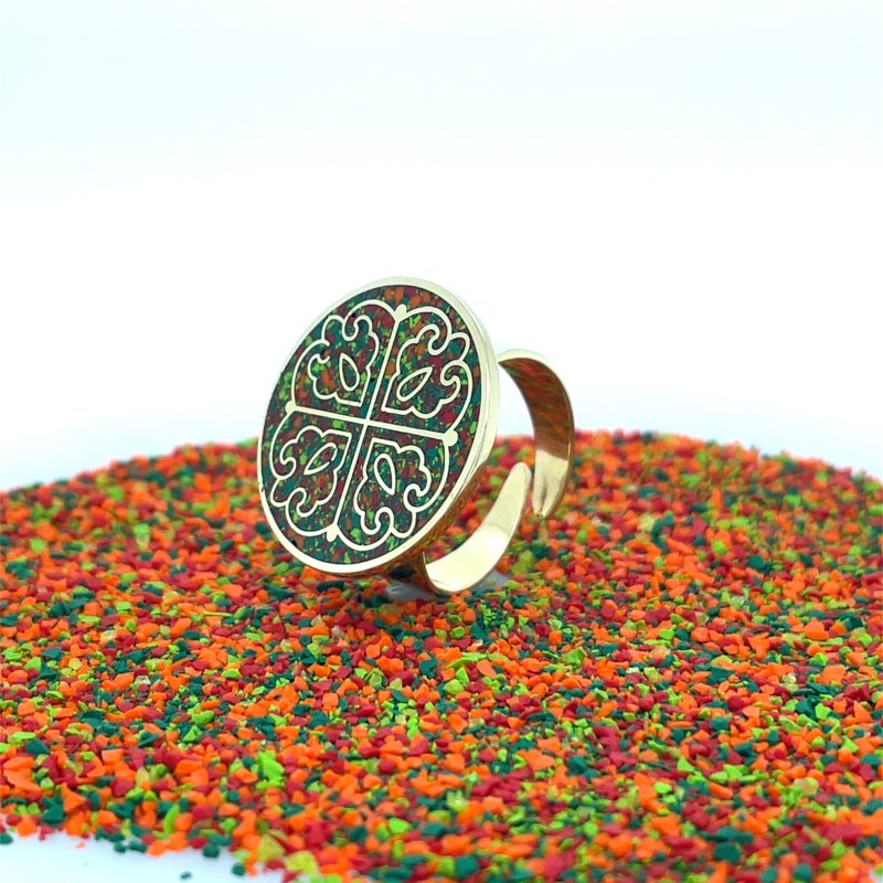 Brass Micro Mosaic Disc Ring