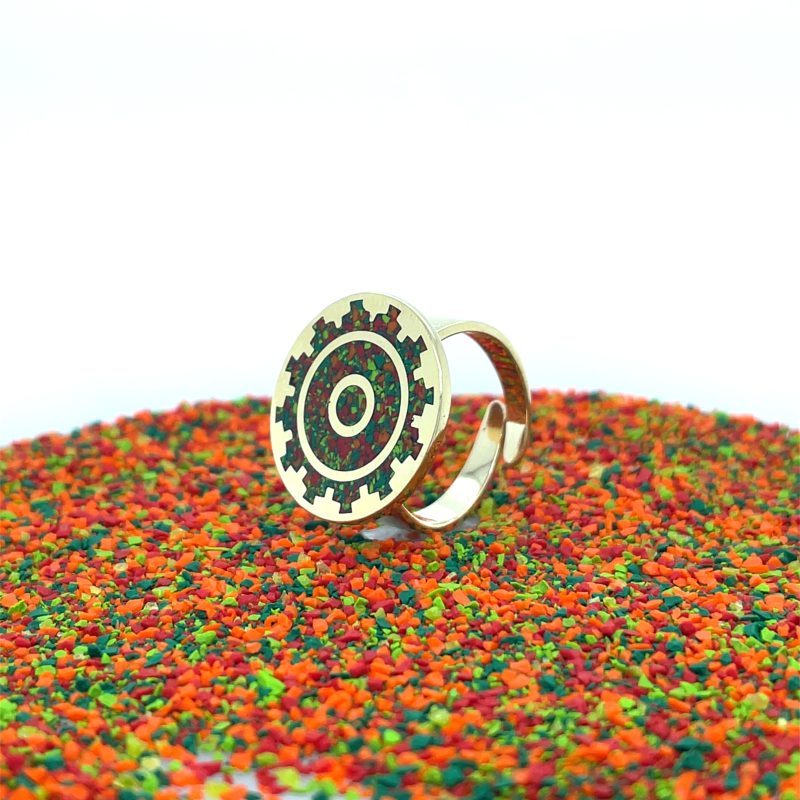 Brass Micro Mosaic Disc Ring