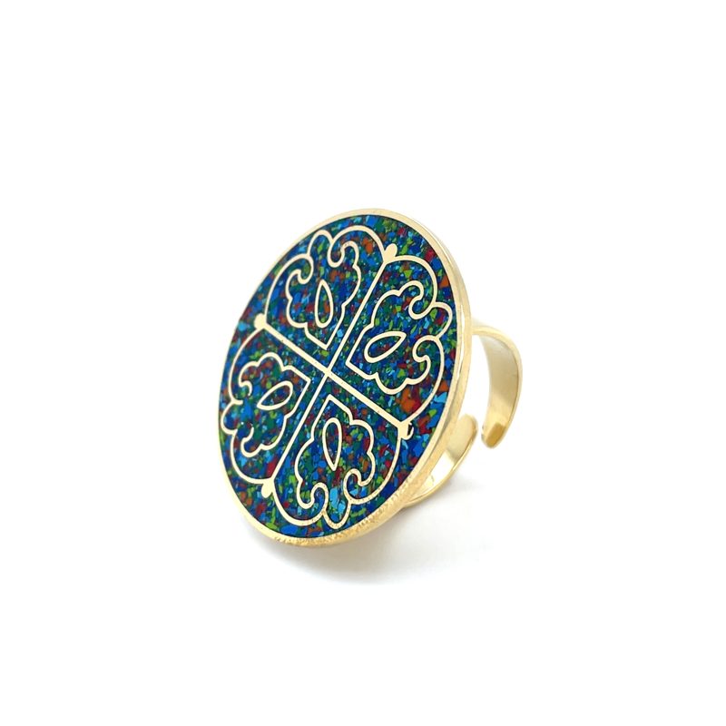 Brass Micro Mosaic Disc Ring - Image 2