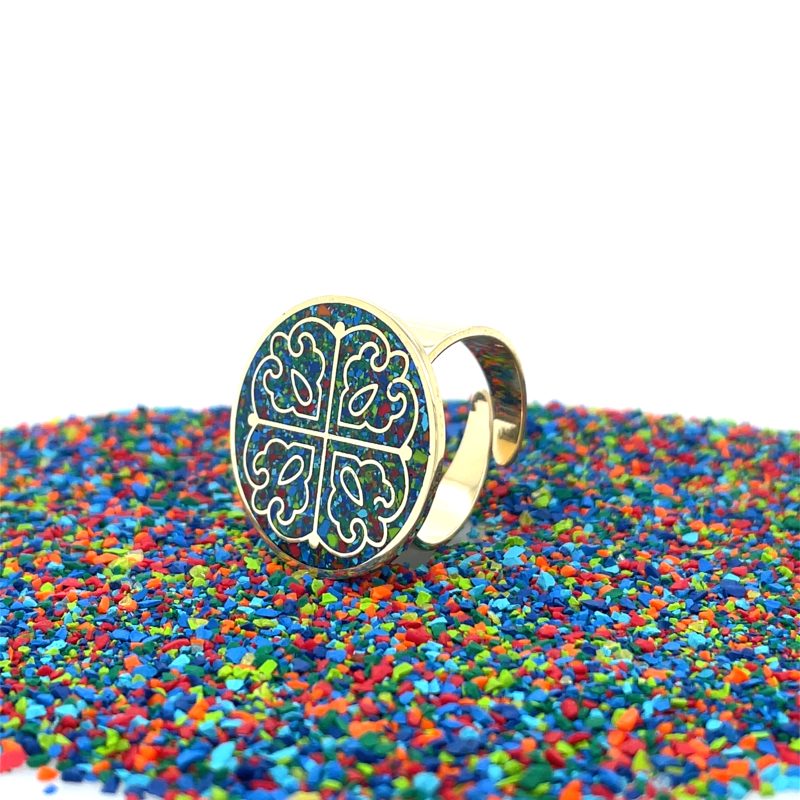 Brass Micro Mosaic Disc Ring