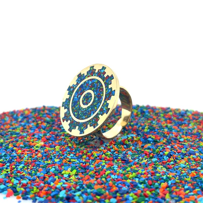 Brass Micro Mosaic Disc Ring
