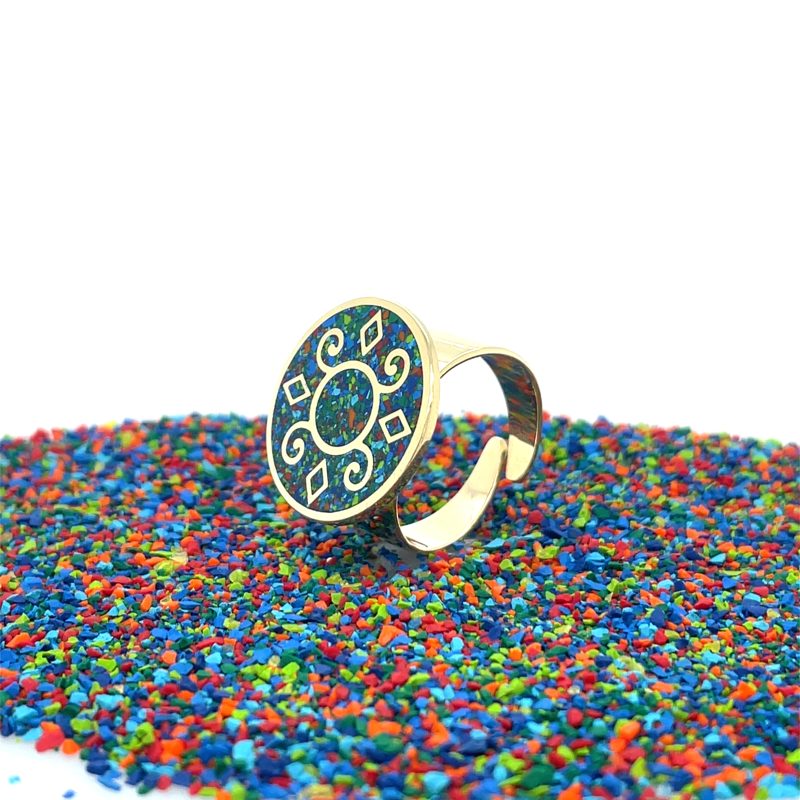 Brass Micro Mosaic Disc Ring