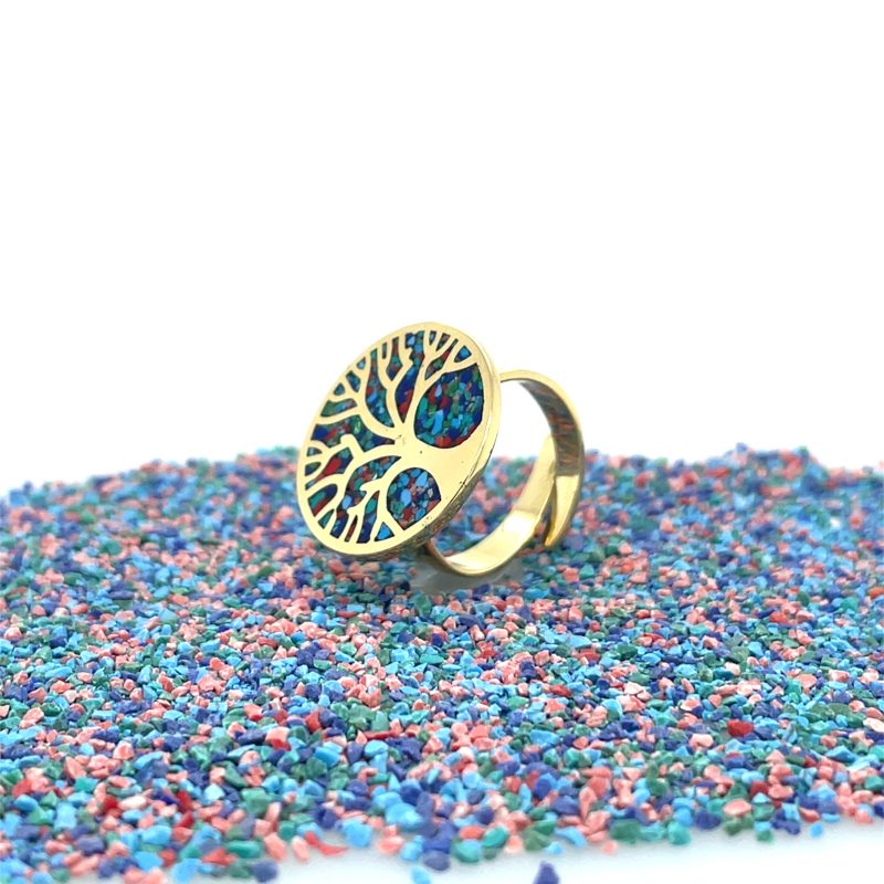 Brass Micro Mosaic Disc Ring