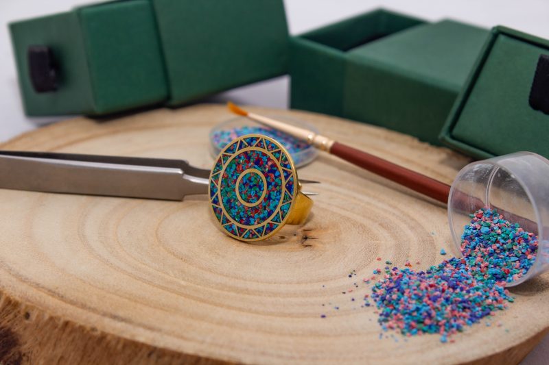 Brass Micro Mosaic Disc Ring - Image 4