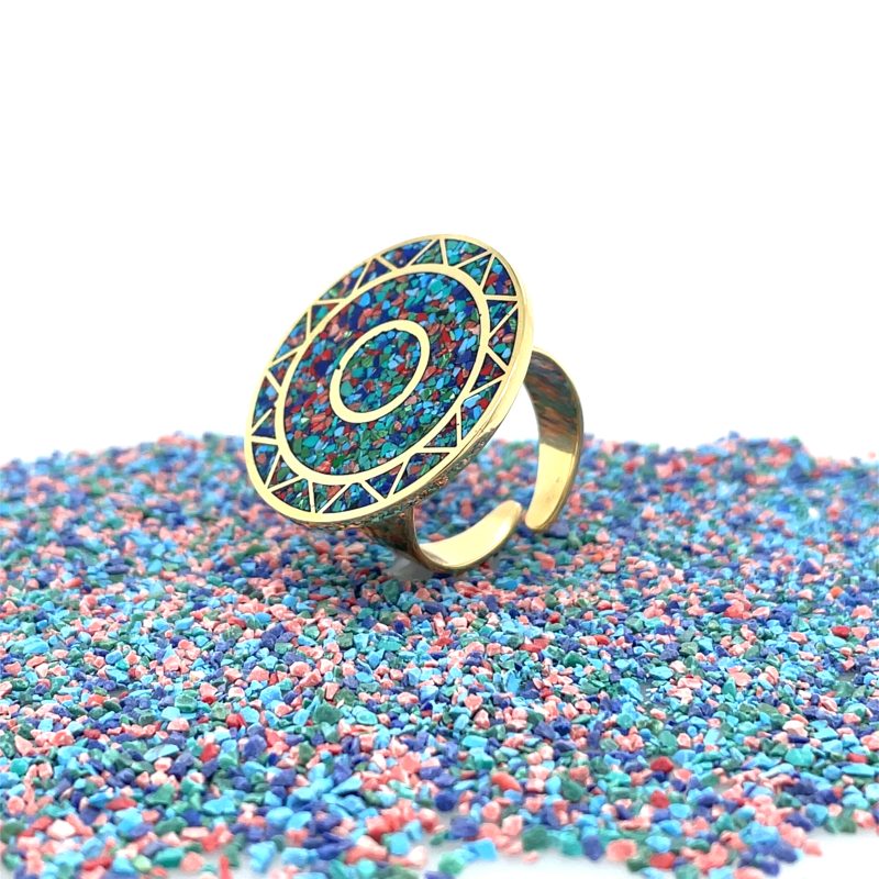 Brass Micro Mosaic Disc Ring