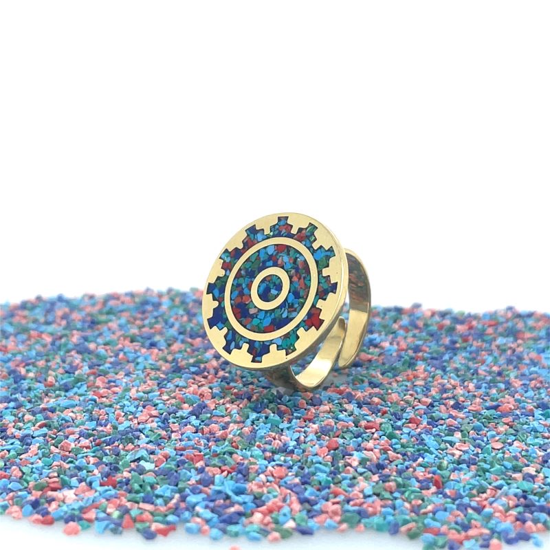 Brass Micro Mosaic Disc Ring