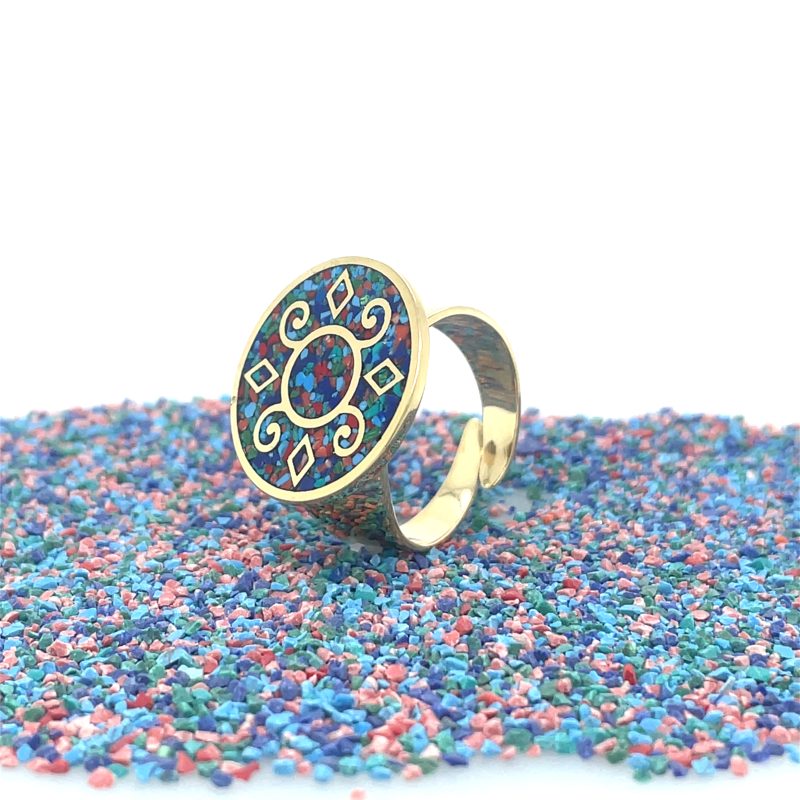 Brass Micro Mosaic Disc Ring